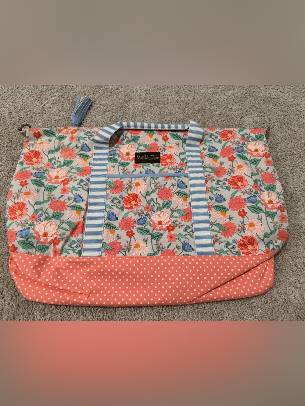 Matilda Jane Coral & Blue Floral Canvas Tote
